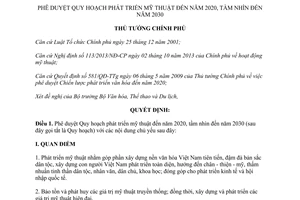 Quyết định 1253/QĐ-TTg 2014 Quy hoạch phát triển mỹ thuật đến 2020 tầm nhìn 2030