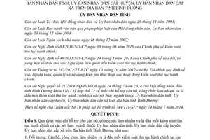 Quyết định 27/2014/QĐ-UBND mức chi hỗ trợ cán bộ công chức làm đầu mối kiểm soát thủ tục hành chính Bình Dương