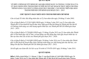 Quyết định 3640/QĐ-UBND 2014 điều chỉnh 1443/QĐ-UBND nâng cao chất lượng giáo dục đại học cao đẳng Hồ Chí Minh