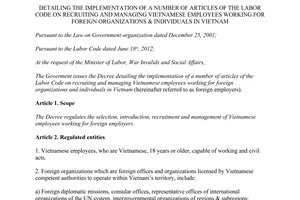 Decree No.75/2014/NĐ-CP recruiting managing Vietnamese employees working for foreign organizations & individuals