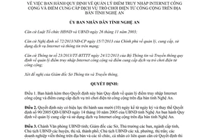 Quyết định 44/2014/QĐ-UBND quản lý điểm truy nhập Internet công cộng trò chơi điện tử Nghệ An