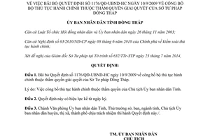 Quyết định 674/QĐ-UBND-HC 2014 bãi bỏ 1176/QĐ-UBND-HC bộ thủ tục hành chính Sở Tư pháp Đồng Tháp