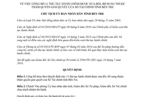 Quyết định 1474/QĐ-UBND 2014 thủ tục hành chính sửa đổi bổ sung Sở Tài chính Bến Tre