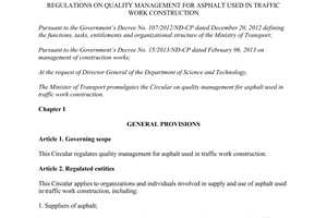 Circular No. 27/2014/TT-BGTVT quality management for asphalt used in traffic work construction