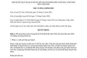 Quyết định 1266/QĐ-TTg 2014 Quy hoạch chung đô thị Ninh Bình 2030 tầm nhìn 2050