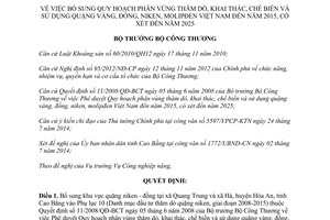 Quyết định 6613/QĐ-BCT 2014 bổ sung quy hoạch thăm dò khai thác chế biến quặng vàng đồng niken molipđen 2015 2025