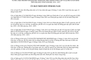 Quyết định 24/2014/QĐ-UBND học phí giáo dục mầm non phổ thông lệ phí tuyển sinh Hà Nam 2014-2015