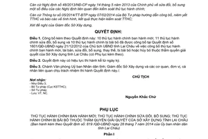 Quyết định 819/QĐ-UBND thủ tục hành chính thuộc thẩm quyền giải quyết sở xây dựng Lai Châu 2014