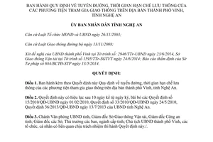 Quyết định 43/2014/QĐ-UBND tuyến đường thời gian hạn chế lưu thông phương tiện giao thông Vinh Nghệ An