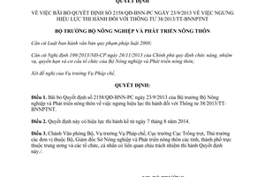 Quyết định 3323/QĐ-BNN-PC 2014 bãi bỏ 2158/QĐ-BNN-PC ngưng hiệu lực thi hành 38/2013/TT-BNNPTNT