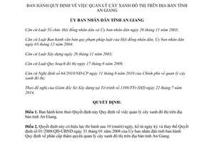 Quyết định 28/2014/QĐ-UBND Quy định quản lý cây xanh đô thị An Giang