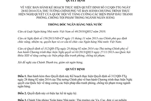 Quyết định 1491/QĐ-NHNN 2014 thực hiện 312/QĐ-TTg phòng chống tội phạm ngành ngân hàng