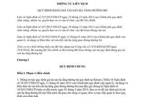 Thông tư liên tịch 99/2014/TTLT-BTC-BGTVT Bảng giá tài sản hạ tầng đường bộ