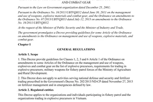 Decree No. 76/2014/ND-CP guidelines for Ordinance on amendments on management use of weapons explosive materials