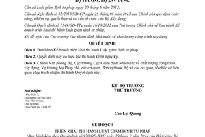 Quyết định 970/QĐ-BXD 2014 Kế hoạch triển khai thi hành Luật giám định tư pháp