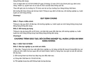 Thông tư 29/2014/TT-BGTVT đào tạo bồi dưỡng nghiệp vụ huấn luyện an ninh hàng không