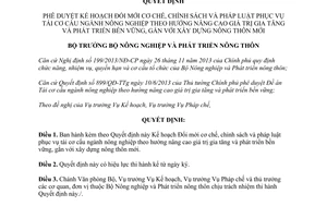 Quyết định 3346/QĐ-BNN-KH 2014 Đổi mới cơ chế chính sách và pháp luật tái cơ cấu ngành nông nghiệp