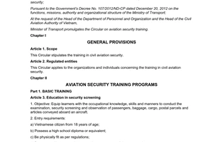 Circular 29/2014/TT-BGTVT aviation security training