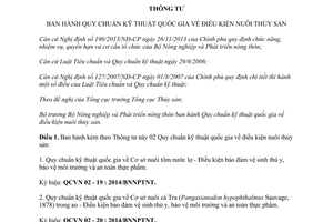 Thông tư 22/2014/TT-BNNPTNT Quy chuẩn kỹ thuật quốc gia điều kiện nuôi thủy sản