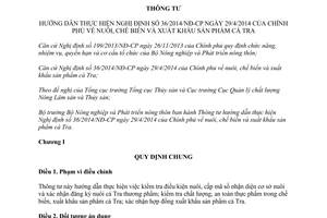 Thông tư 23/2014/TT-BNNPTNT hướng dẫn 36/2014/NĐ-CP nuôi chế biến xuất khẩu sản phẩm cá Tra