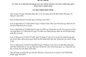 Quyết định 43/2014/QĐ-UBND sửa đổi phí tham quan công trình văn hóa Thừa Thiên Huế