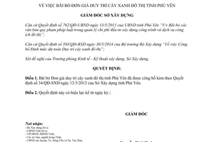 Quyết định 81/QĐ-SXD năm 2014 bãi bỏ Đơn giá duy trì cây xanh đô thị Phú Yên
