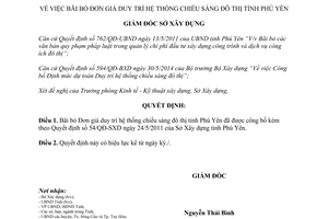 Quyết định 79/QĐ-SXD năm 2014 bãi bỏ Đơn giá duy trì hệ thống chiếu sáng đô thị Phú Yên