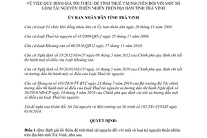 Quyết định 1231/QĐ-UBND 2014 giá tối thiểu để tính thuế tài nguyên thiên nhiên Trà Vinh