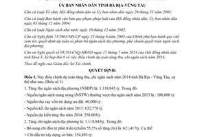 Quyết định 33/2014/QĐ-UBND điều chỉnh dự toán tăng thu chi ngân sách 2014 Bà Rịa Vũng Tàu