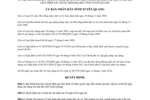 Quyết định 11/2014/QĐ-UBND thẩm quyền cấp điều chỉnh cấp lại thu hồi giấy phép xây dựng Tuyên Quang