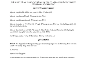 Quyết định 1269/QĐ-TTg 2014 Nâng cao năng lực cơ sở dạy nghề của tổ chức công đoàn đến 2020