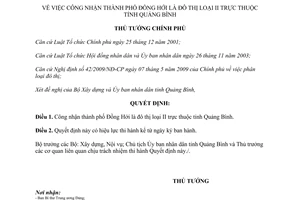 Quyết định 1270/QĐ-TTg 2014 công nhận thành phố Đồng Hới đô thị loại II Quảng Bình