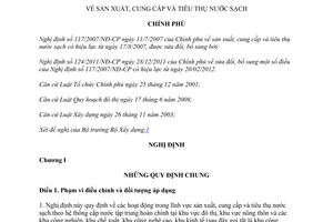 Văn bản hợp nhất 03/VBHN-BXD 2014 hợp nhất Nghị định sản xuất cung cấp tiêu thụ nước sạch