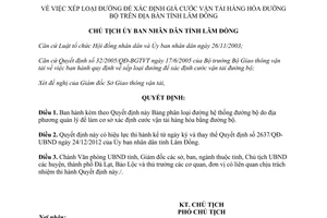 Quyết định 1613/QĐ-UBND 2014 xếp loại đường cước vận tải hàng hóa bằng đường bộ Lâm Đồng