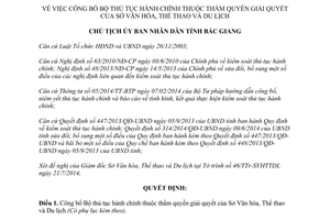 Quyết định 1114/QĐ-UBND 2014 thủ tục hành chính mới Sở Văn hóa Thể thao Du lịch Bắc Giang