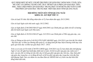 Nghị quyết 24/2014/NQ-HĐND mức chi hỗ trợ phổ cập giáo dục mầm non trung học cơ sở Quảng Ngãi