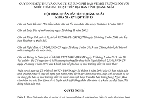 Nghị quyết 20/2014/NQ-HĐND mức thu quản lý sử dụng phí bảo vệ môi trường nước thải sinh hoạt Quảng Ngãi