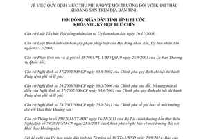 Nghị quyết 06/2014/NQ-HĐND thu phí bảo vệ môi trường khai thác khoáng sản Bình Phước