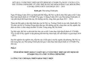 Báo cáo 2880/BC-BNV 2014 kết quả thực hiện 1374/QĐ-TTg đào tạo bồi dưỡng cán bộ công chức 2011 2015