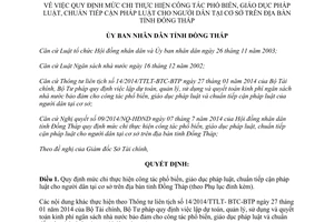 Quyết định 13/2014/QĐ-UBND mức chi giáo dục pháp luật chuẩn tiếp cận pháp luật Đồng Tháp