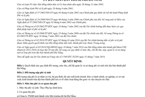 Quyết định 22/2014/QĐ-UBND đối tượng mức thu quản lý sử dụng phí vệ sinh Đà Nẵng