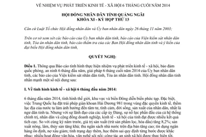 Nghị quyết 14/2014/NQ-HĐND nhiệm vụ phát triển kinh tế xã hội 6 tháng cuối 2014 Quảng Ngãi