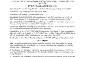 Quyết định 12/2014/QĐ-UBND chuyển giao chứng thực hợp đồng giao dịch sang tổ chức hành nghề công chứng Bạc Liêu