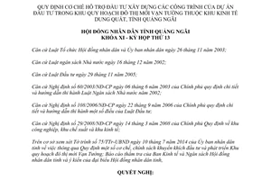 Nghị quyết 16/2014/NQ-HĐND hỗ trợ đầu tư xây dựng công trình Khu quy hoạch đô thị mới Vạn Tường Quảng Ngãi