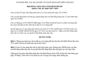 Nghị quyết 07/2014/NQ-HĐND danh mục dự án đầu tư có sử dụng đất đến 2015 Bình Phước