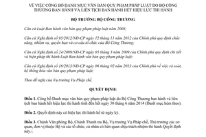 Quyết định 6741/QĐ-BCT 2014 công bố Danh mục văn bản Bộ Công Thương hết hiệu lực