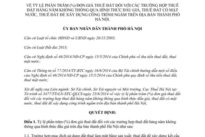 Quyết định 3667/QĐ-UBND 2014 tỷ lệ phần trăm đơn giá thuê đất không qua đấu giá Hà Nội