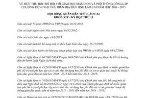 Nghị quyết 25/2014/NQ-HĐND mức thu học phí giáo dục mầm non phổ thông công lập Lào Cai 2014 2015