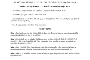 Quyết định 826/QĐ-TLĐ 2014 mục lục thu chi tài chính cơ quan công đoàn