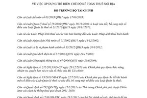 Quyết định 1544/QĐ-BTC 2014 thí điểm Chế độ kế toán thuế nội địa